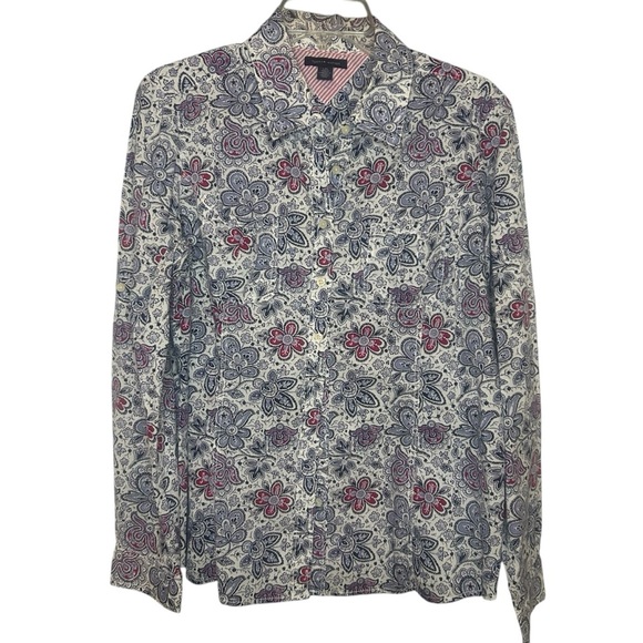 Tommy Hilfiger Blue and Red Casual Button Down Shirt Flowers Cotton Size large - Picture 10 of 11
